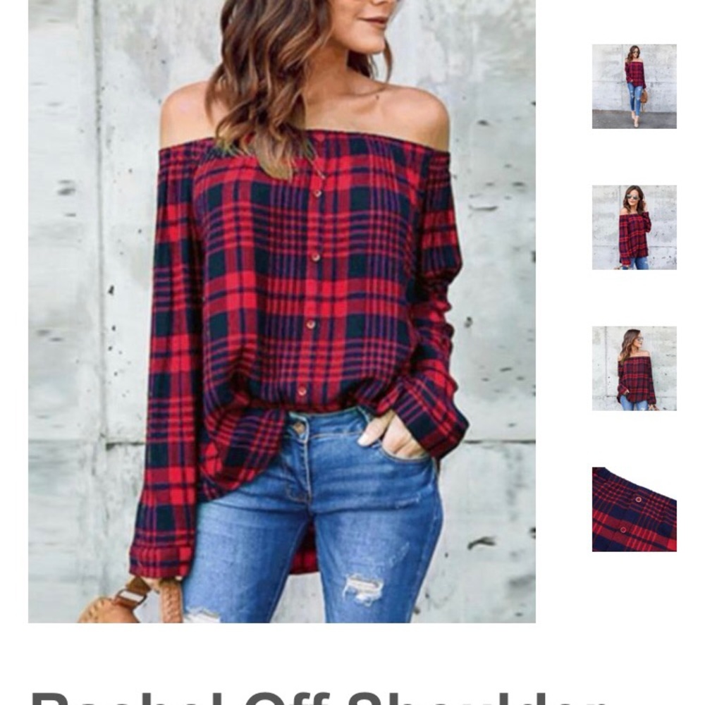 LovePeaceBoho off the shoulder plaid top